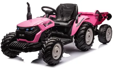 Produktbild von Elektrischer Kindertraktor mit Anhaenger - Kinder Elektroauto - 24V - mit Fernbedienung - Rosa