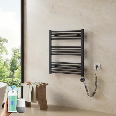 Produktbild von Heilmetz Smart Handtuchtrockner 70x60 cm, Elektrischer Handtuchheizkörper 300W mit Timer & Sprachsteuerung, Anthrazit ohne Heizstab
