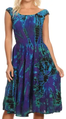 Produktbild von Sakkas 181476 - Alba Frauen Weg von der Schulter Smock Ruffle Midi Kleid Tie Dye