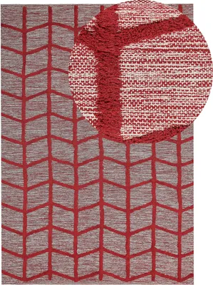 Obrázok produktu pre BELIANI Koberec červený bavlna 140 x 200 cm geometrický vzor ručne všívaný obdĺžnikový tvar boho štýl obývačka spálňa
