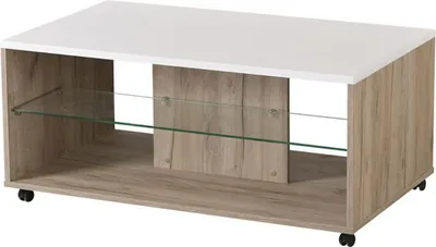 Produktbild von Dmora Couchtisch Giussano 101x60x45h cm Weiß, mit Rollen, 2 Fächer