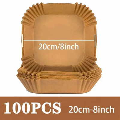 Zdjęcie produktu dla Formy do pieczenia z papieru pergaminowego - kwadratowe formy do frytkownic bezolejowych - 20 cm - 100 sztuk - odporne na tłuszcz - jednorazowe - przyjazne dla środowiska