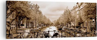 Produktbild von Bild auf Leinwand - Leinwandbild - Kanal Fahrräder Amsterdam Zentrum - 140x50cm - Wand Bild - Wanddeko - Leinwanddruck - Bilder - Kunstdruck - Leinwand bilder - Wandkunst - AB140x50-2971