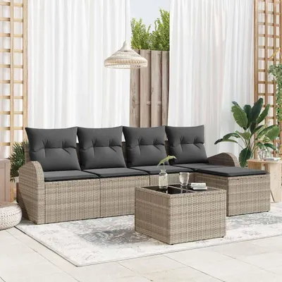Imagen del producto de Maison Exclusive - Juego de 6 sillones de jardín, color gris claro, fabricados en polirratán