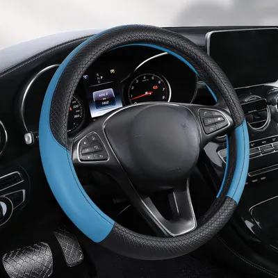 Produktbild von Auto-Lenkradbezug aus Leder, Universalgröße 37–38 cm, rutschfest, atmungsaktiv (blau)