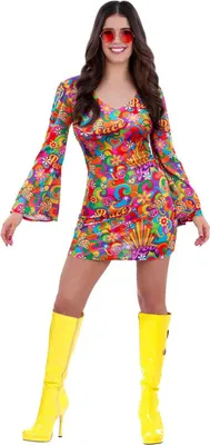 Produktbild von Smiffys - "60s Rainbow Peace" Hippie-Kostüm für Damen SM3467 (34-36 EU) (Bunt)