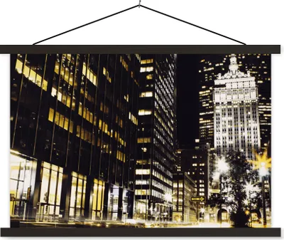 Produktbild von MuchoWow® Textilposter New York - Lampe - Nacht 90x60 cm mit schwarzem Rahmen - Aufhängungssatz