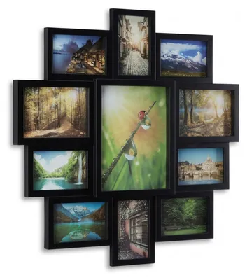 Produktbild von Relaxdays Bilderrahmen Collage, Bildergalerie für 11 Fotos, Fotorahmen zum Aufhängen, für mehrere Fotos, schwarz