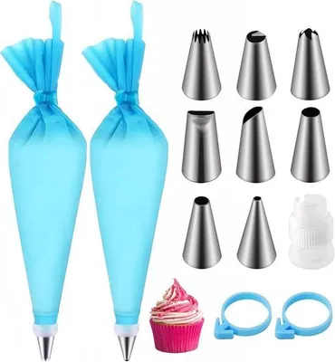 Imagen del producto de Bolsas para decorar pasteles: 8 boquillas y 2 mangas pasteleras reutilizables