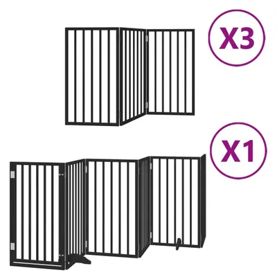 Image de Barrière pour chien porte pliable 15panneaux noir bois peuplier