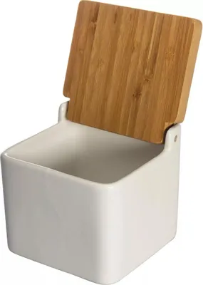 Immagine prodotto di Salzmetze Porzellan mit Holzdeckel, Höhe: 110 mm, Länge: 120 mm, Breite: 120 mm