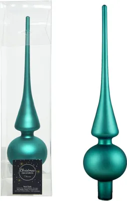 Produktbild von Christbaumspitze Echt Glas 26 x 6 cm Matt Glanz Weihnachtsbaum Spitze Baumspitze Christbaumschmuck Deko, Farbe:Turquoise Matt