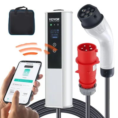 Productafbeelding van VEVOR Type 2 laadkabel voor elektrische voertuigen, 32A lader met CEE 32 stekker, wallbox, 7,36 kW (eenfasig) / 22 kW (driefasig), 7,5 meter laadkabel, EV-laadstation met 4 stappen van stroomaanpassing (16A/20A/24A/32A)