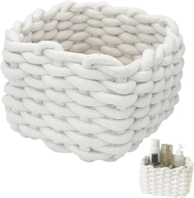 Imagen del producto de Cesta de almacenamiento de algodón, pequeña, blanca, para el hogar