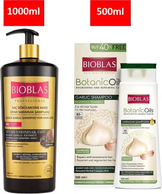 Produktbild von Bioblas Knoblauch Sparset l Schwarzer Knoblauch Shampoo 1000ml + Knoblauch Shampoo 500 ml