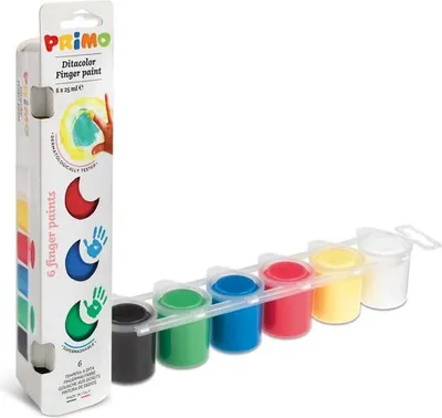 Produktbild von Primo 225TD6E Abwaschbare Fingerfarbe Schwarz, Blau, Grün, Rot, Weiß, Gelb