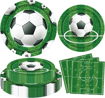 Produktbild von Famanu Fußball Festdekoration - Sportliches Set - 60-teilig - 20 cm Teller - Grün Weiß