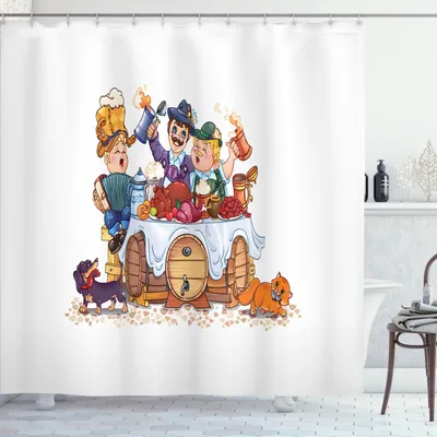 Immagine prodotto di ABAKUHAUS Tenda da doccia , illustrazione colorata della festa bavarese autunnale con birra e carne di maiale, 175 x 200 cm, multicolore