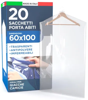 Image de Sacs à vêtements 60 x 100 cm, housses en tissu, sacs à vêtements en plastique transparents, imperméables et anti-poussière pour protéger les manteaux, chemises, robes et pantalons – 20 pièces