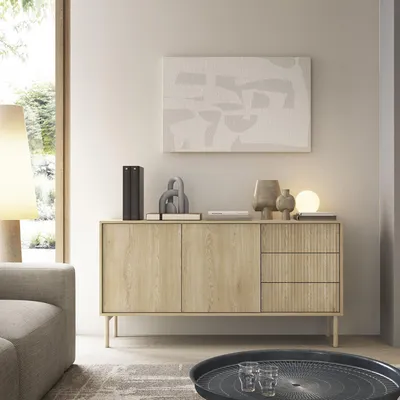 Image de Havazami - Buffet, 154x40x80h cm Chêne Marron, 3 Tiroirs