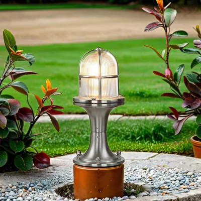 Produktbild von Stehleuchte außen IP54 Nickel E27 25 cm Glas Echt-Messing Maritim Wegeleuchte Hof Terrasse