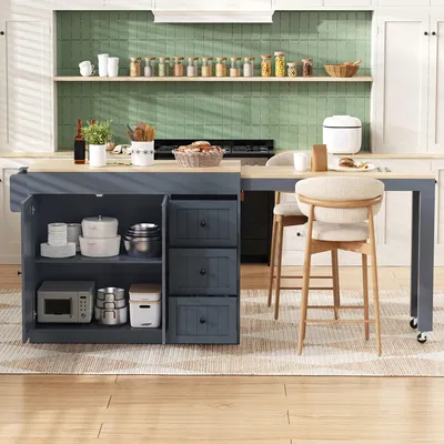 Immagine prodotto di okwish Isola da cucina mobile con piano di lavoro estraibile, mobile da cucina con spazio contenitivo e cassetti, ideale per cucina e sala da pranzo, colore grigio