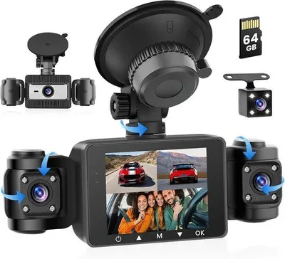 Productafbeelding van 4-kanaals Dashcam Auto 360 Graden FHD 1080P - Loopopname, G-Sensor, Nachtzicht, Parkeerbewaking, Back-upassistent met 64 GB SD-kaart