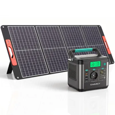 Immagine prodotto di Centralina portatile da 350W (700W di picco), con batteria da 333Wh, caricabatterie e pannello solare da 100W. Centralina solare, generatore portatile, power bank con porta USB-C e ricarica rapida PD 65W