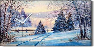 Produktbild von Wanduhr Bürouhr Leinwand Bild Geräuschlos Kunstdruck 60x30 Schnee Bäume Wald - weiße Hände