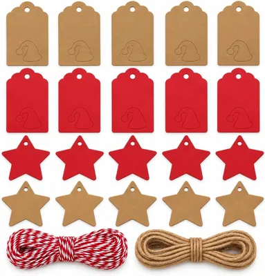 Immagine prodotto di 50 etichette regalo natalizie con 10 metri di spago – Etichette natalizie da scrivere, etichette regalo per l'Avvento e San Nicola (50 pezzi - Mod. 01)