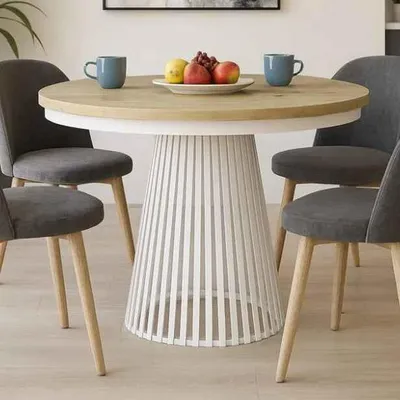 Produktbild von BEAUTYSOFA | Runder Ausziehbarer Tisch LUMI Ø 100–180 cm, Tisch für Esszimmer, Loft-Stil, Skandinavische, Weiß/Eiche Artisan