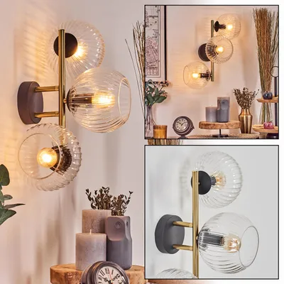 Produktbild von Cesaro Wandlampe aus Metall/Riffelglas in Schwarz/Gold/Klar