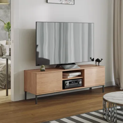 Productafbeelding van TV-kast Dallas 2D, 150 cm breed, stijlvolle woonkamerkast, TV-meubel met metalen poten (kleur: Hikora)