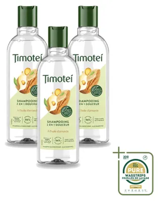 Zdjęcie produktu dla 3 sztuki szamponu Timotei 2w1 z olejem migdałowym, przeznaczonego do wszystkich rodzajów włosów, pojemność 300 ml - zestaw ekonomiczny
