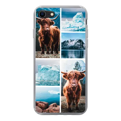 Produktbild von MuchoWow® Handyhülle Schutzhülle Hülle für iPhone SE 2022 Schottischer Highlander - Eiscreme - Collage Silikon Softcase Handy Hülle - Schutzhülle