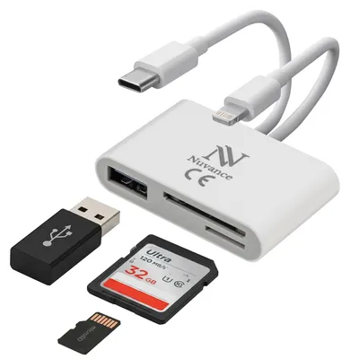 Productafbeelding van Nuvance SD Kaart Lezer - 3 in 1 - Micro SD Kaart - USB naar USB C - 8-Pin - Geschikt voor alle Telefoons, Tablets & Laptops