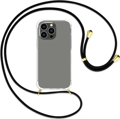 Produktbild von Handykette Backcover-Schutzhülle mit Band (Metall goldfarben) für Apple iPhone 14 Pro Max (6.7'') - schwarz