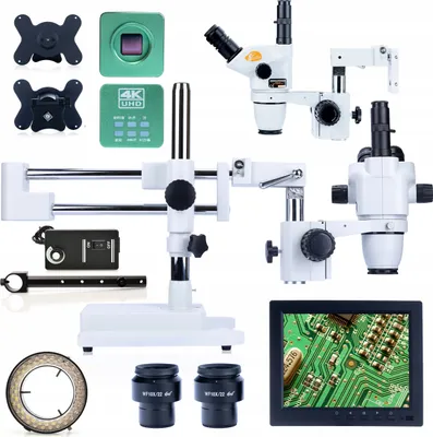 Produktbild von Rosfix Moon Pro 4K HDMI-USB Mikroskop-Set | Trinokular 6,7–45x Zoom | Scutum Green 16MP Kamera | 8" Display & LED Ringlicht