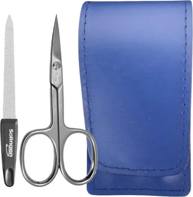 Produktbild von Solingen* Maniküre-Set mit Nagelschere & Feile – Echtleder-Etui  Germany Blau