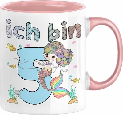 Produktbild von 5. Geburtstag Mädchen Geschenk Meerjungfrau Geschenk Tasse für Mädchen Nymphe Nixe Becher Grafik (Rosa)