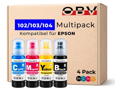 Produktbild von OBV Nachfülltinte 4er Set kompatibel mit Epson 102, 103 und 104 - ET-2750 ET-2710 L3110 ET-4800