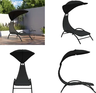 Obrázek produktu pro vidaXL Lehátko se stříškou černé 167x80x195 cm látka a ocel - Lehátko se stříškou - Lehátko se stříškou - Lehátko - Zahradní lehátko