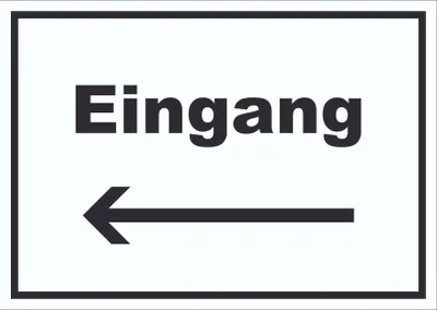 Produktbild von Eingang Schild mit Text und Richtungspfeil links Zugang Eintritt waagerecht A3 (297x420mm)