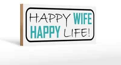 Produktbild von Holzschild Spruch 27x10cm Happy wife happy life