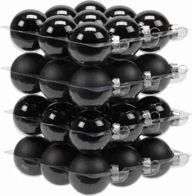 Produktbild von 36 Christbaumkugeln Glas 4cm Weihnachtskugel Kugel 40mm Baumschmuck Weihnachten, Farbe:schwarz glanz/matt