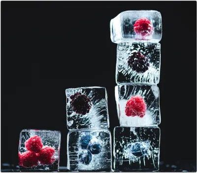Produktbild von Spritzschutz Herdabdeckplatte Schneidebrett aus Glas Beeren in Eiswürfel  1-Teilig (60x52cm)