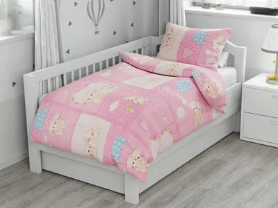 Produktbild von Baumwoll-Babybettwäsche mit zwei Teddybärten, rosa