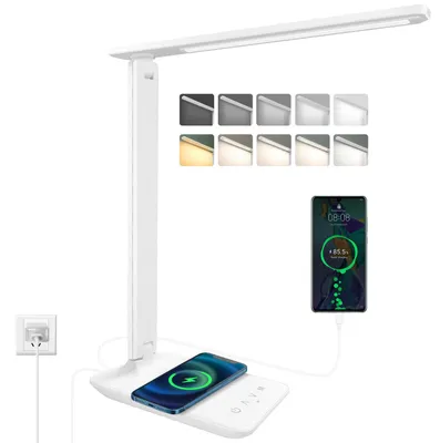 LED-Bürolampe klappbar dimmbar 5 Farbmodi USB (Weiß)