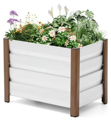 Produktbild von Hochbeet - Pflanzkasten aus Metall - Aluminiumlegierung - Drainagelöcher - Abgerundete schnittfeste Kanten - 60x40x45 cm - Weiß