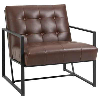 Produktbild von HOMCOM Chesterfield Wohnzimmersessel Relaxsessel Sitz Gepolsterte Rückenlehne Schwarze Metallstruktur Schokoladenfarbener Synthetikbezug
